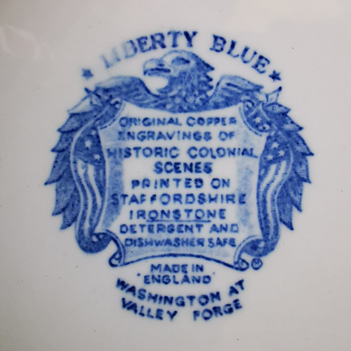 Enoch-Wedgwood-&-Co-Liberty-Blue-and-White-China-Washington-at-valley-forge-dessert-Plate