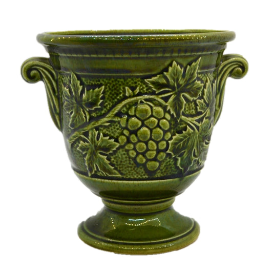 Vintage Holkham Studio Pottery Large Green Vine Fruits Vase