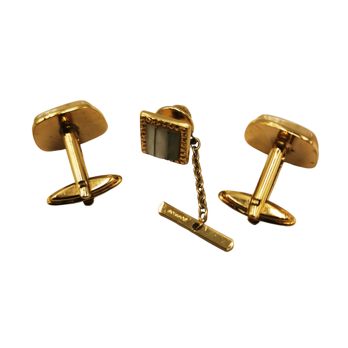 Vintage Sophos Mother of Pearl Boxed Cufflinks & Tie Pin Set