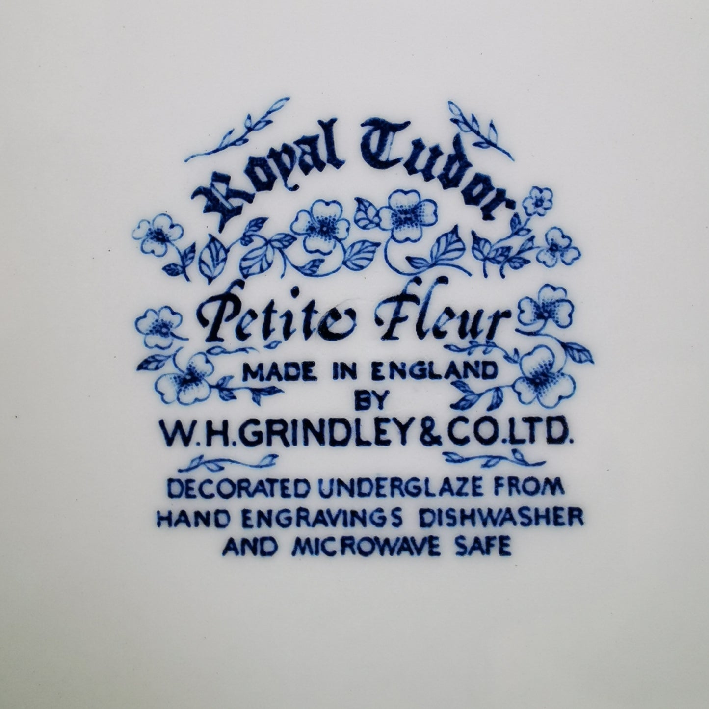 W H Grindley & Co Royal Tudor China Petite Fleur Blue and White Dinner Plate