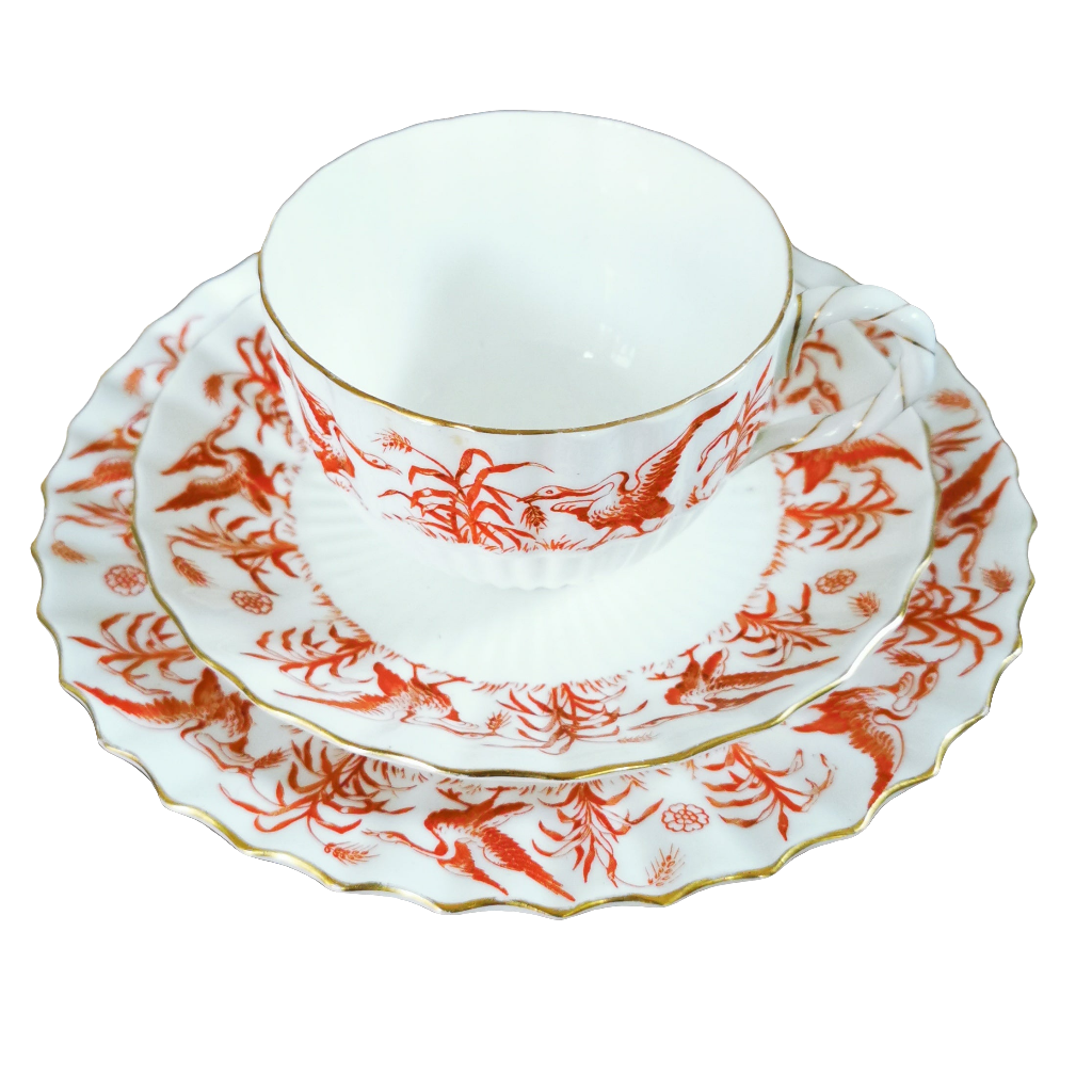 Antique Coalport Porcelain Coral Red Birds China Breakfast Cup