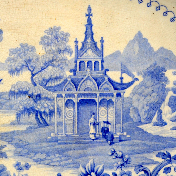 Magnifcent Antique Joseph Clementson Pekin Sketches Blue and White China Platter
