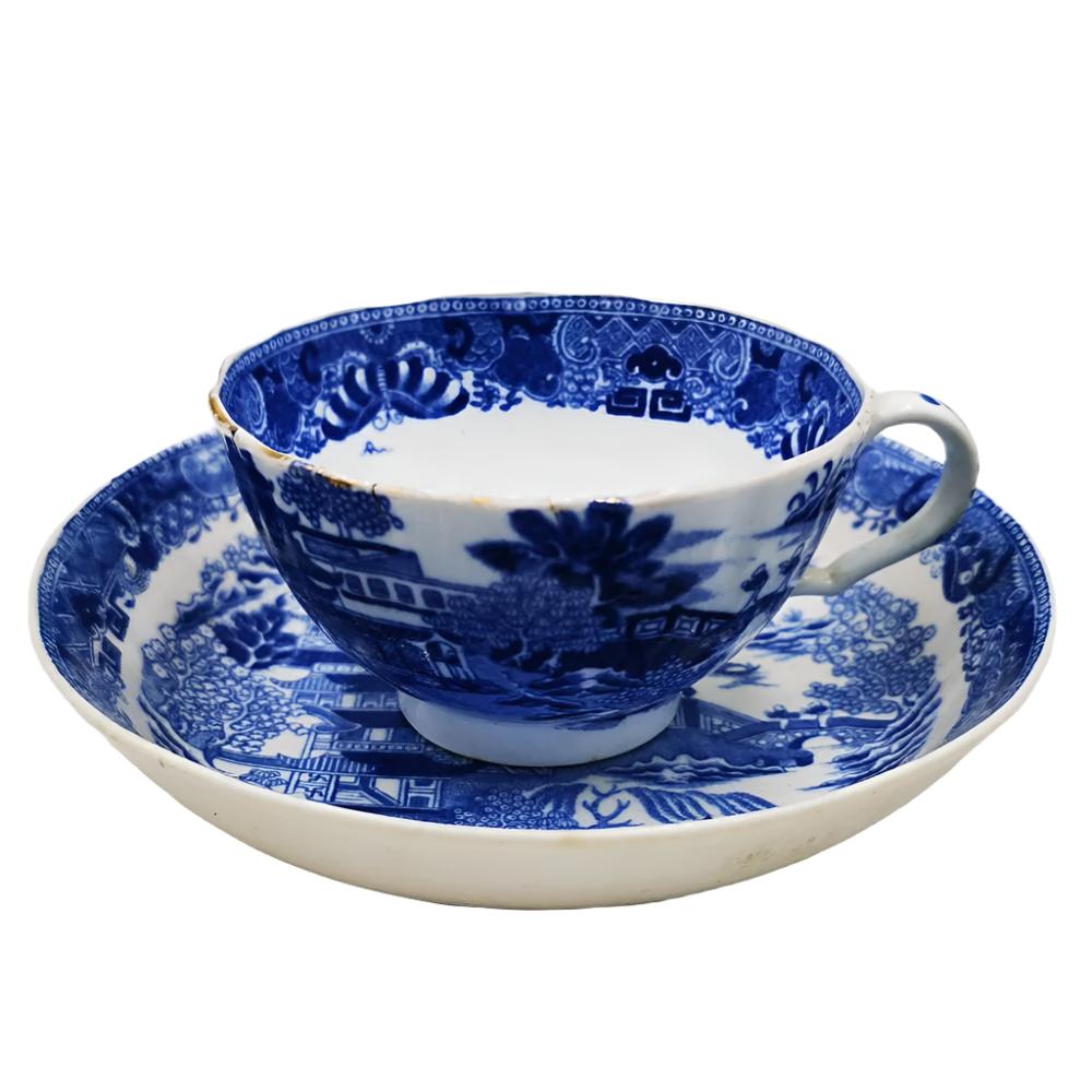 Antique Spode Blue and White Porcelain China Temples Cup Saucer