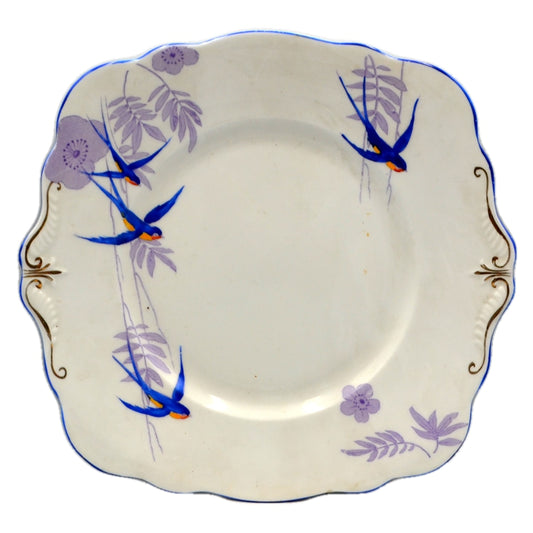 Foley Bone China Art Deco Blue Birds Cake Plate by Elijah Brain