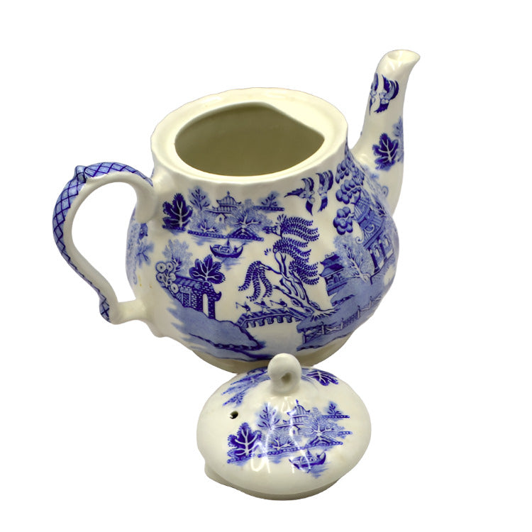 blue willow teapot sadler