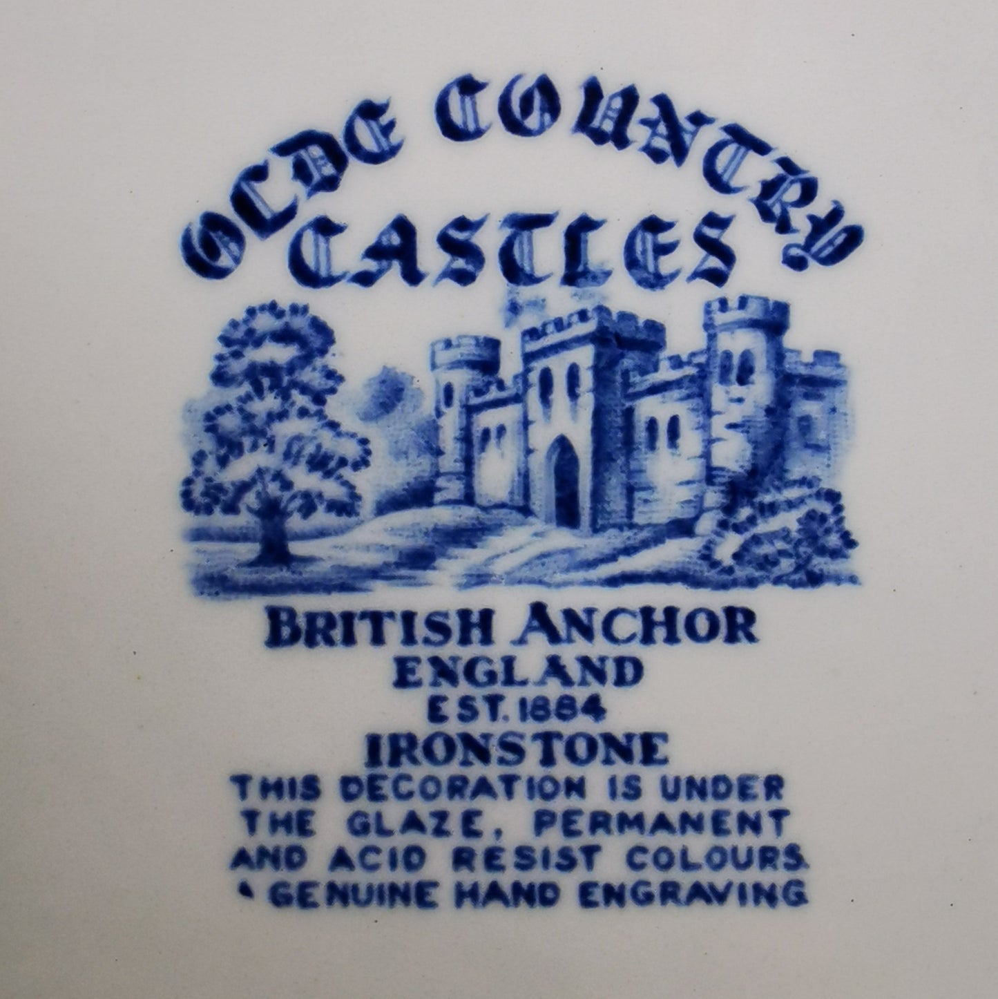 British Anchor Ironstone China Olde Country Castles blue and white china 10-inch Dinner Plate