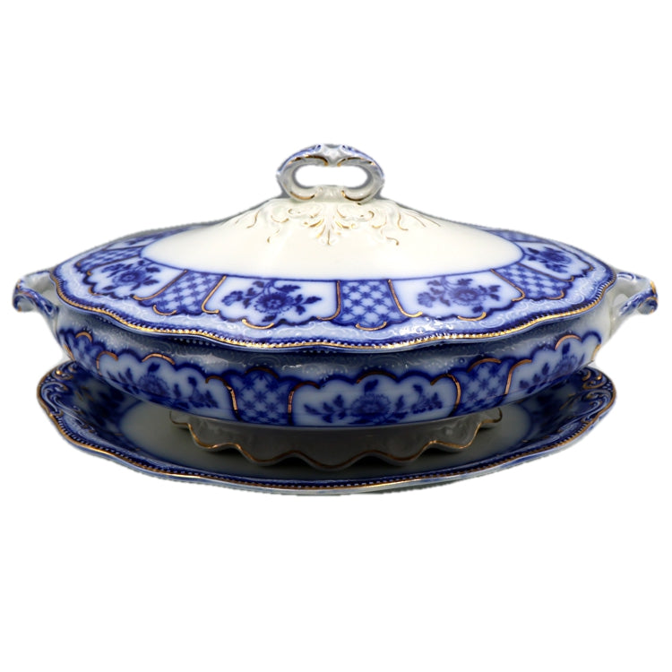 Antique W H Grindley Melbourne Flow Blue and White China Oval
