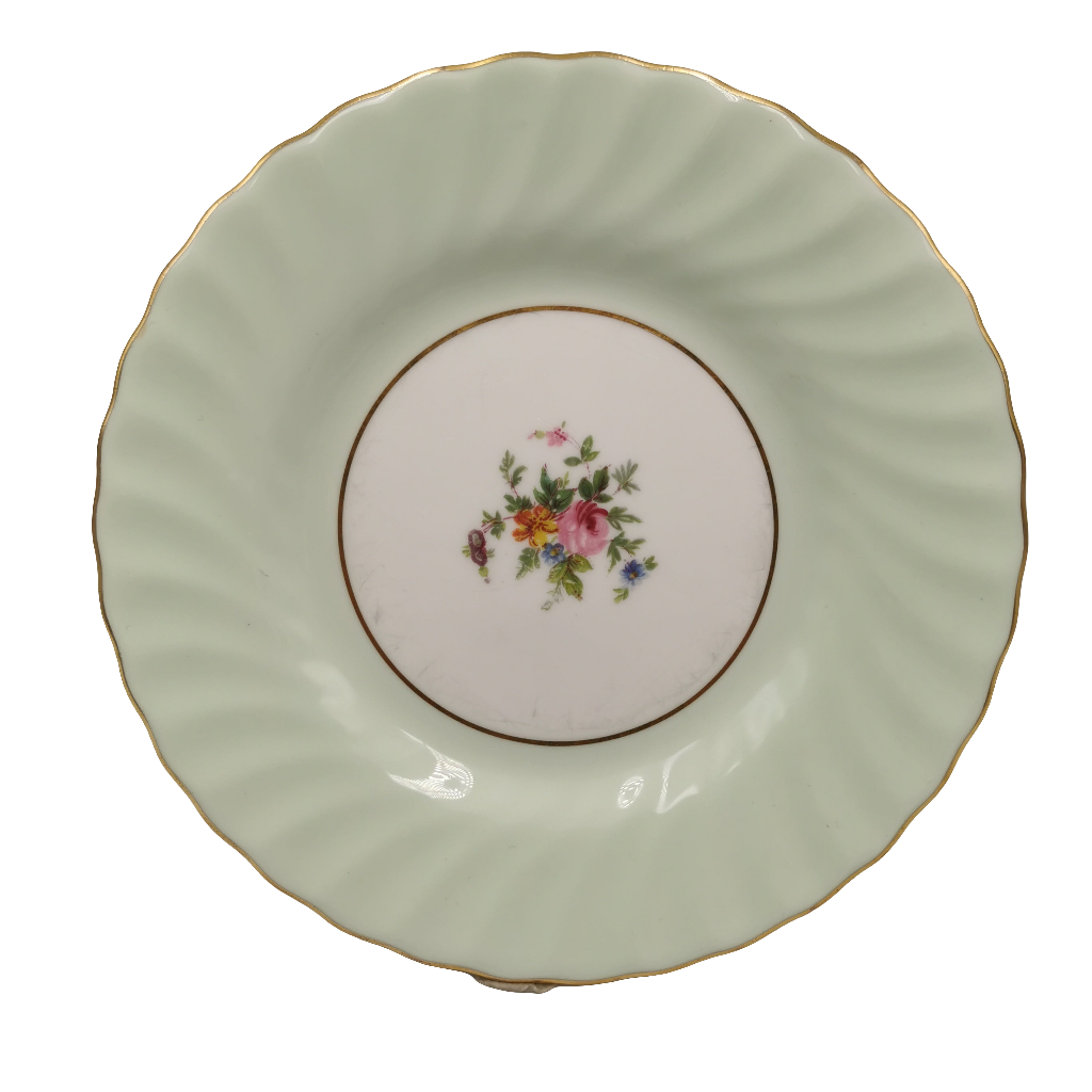 Minton Fluted Pale Green and White China Teacup Saucer & Side Plate Trio