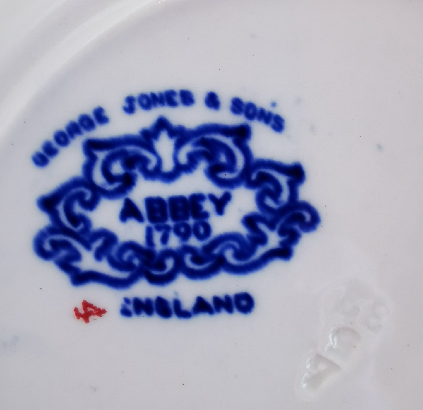 George Jones & Sons Abbey Flo Blue and White China Teacup trio