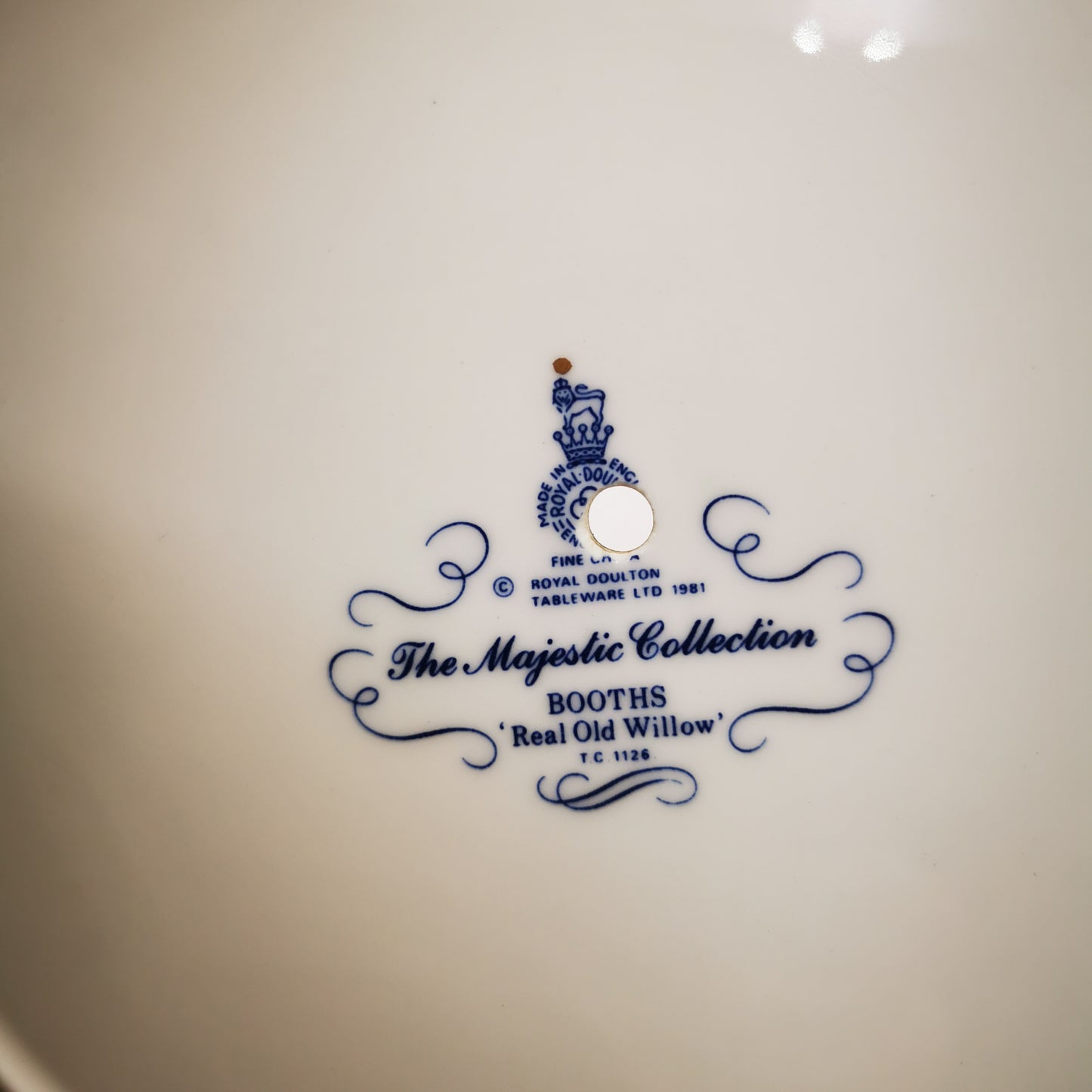 Royal Doulton Booths Real Old Willow Blue and White China Drilled Cake Stand Base Plate