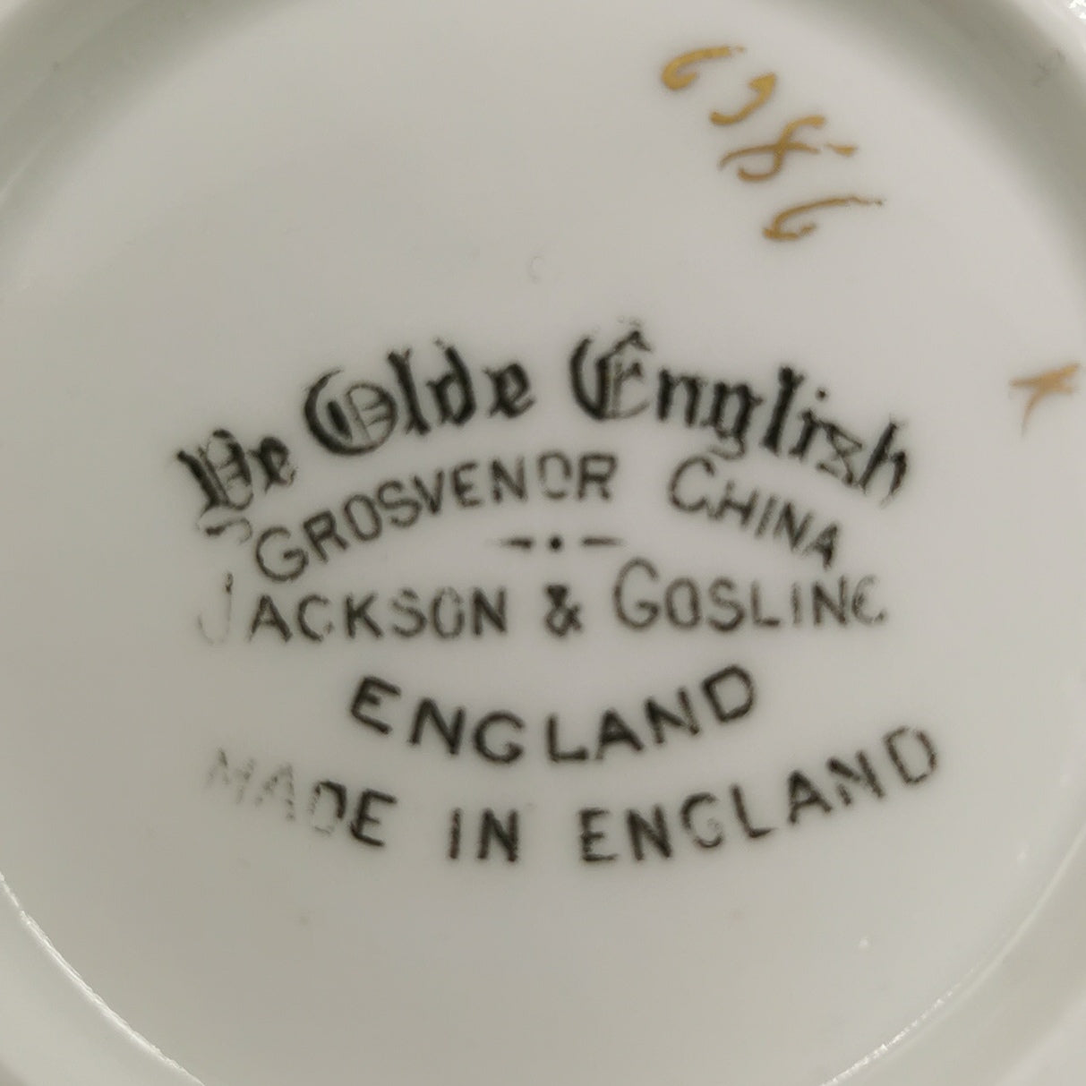 Antique Jackson and Gosling Grosvenor Ye Olde English 6986 Greek Key China Teacup Trio