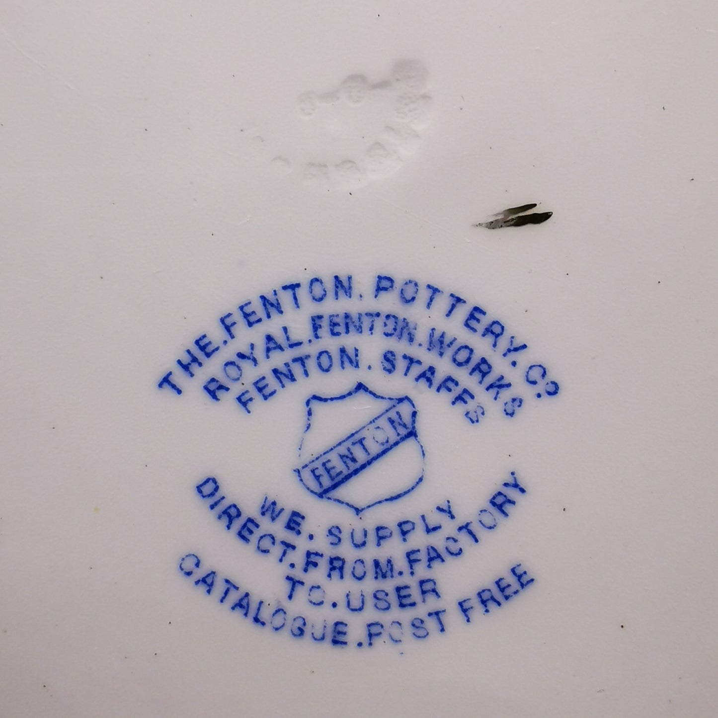 Fenton Pottery Co Antique Blue and White China 9.5-inch Dinner Plate