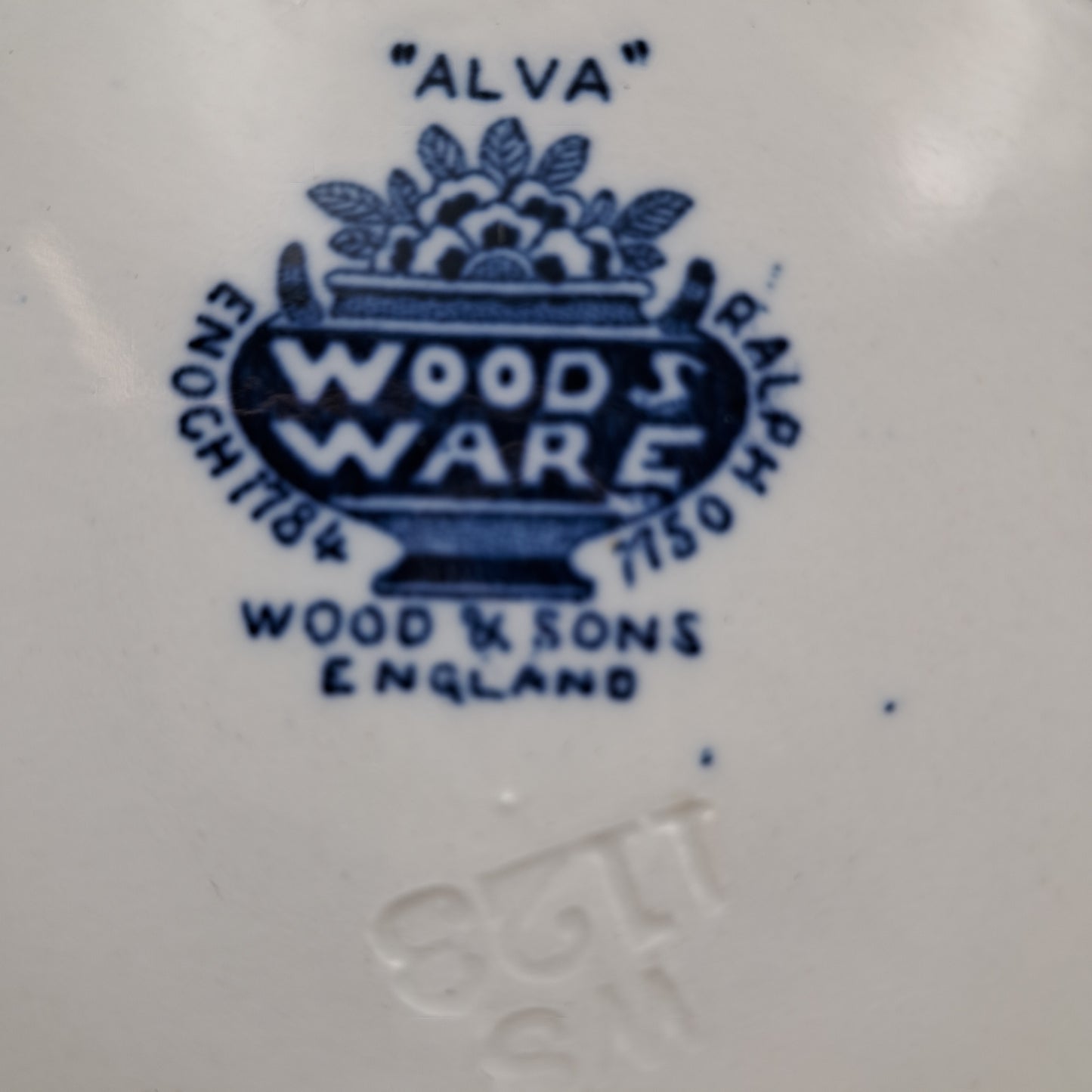 Antique Woods Ware Blue and White Alva Pattern Octagonal Dinner Plate