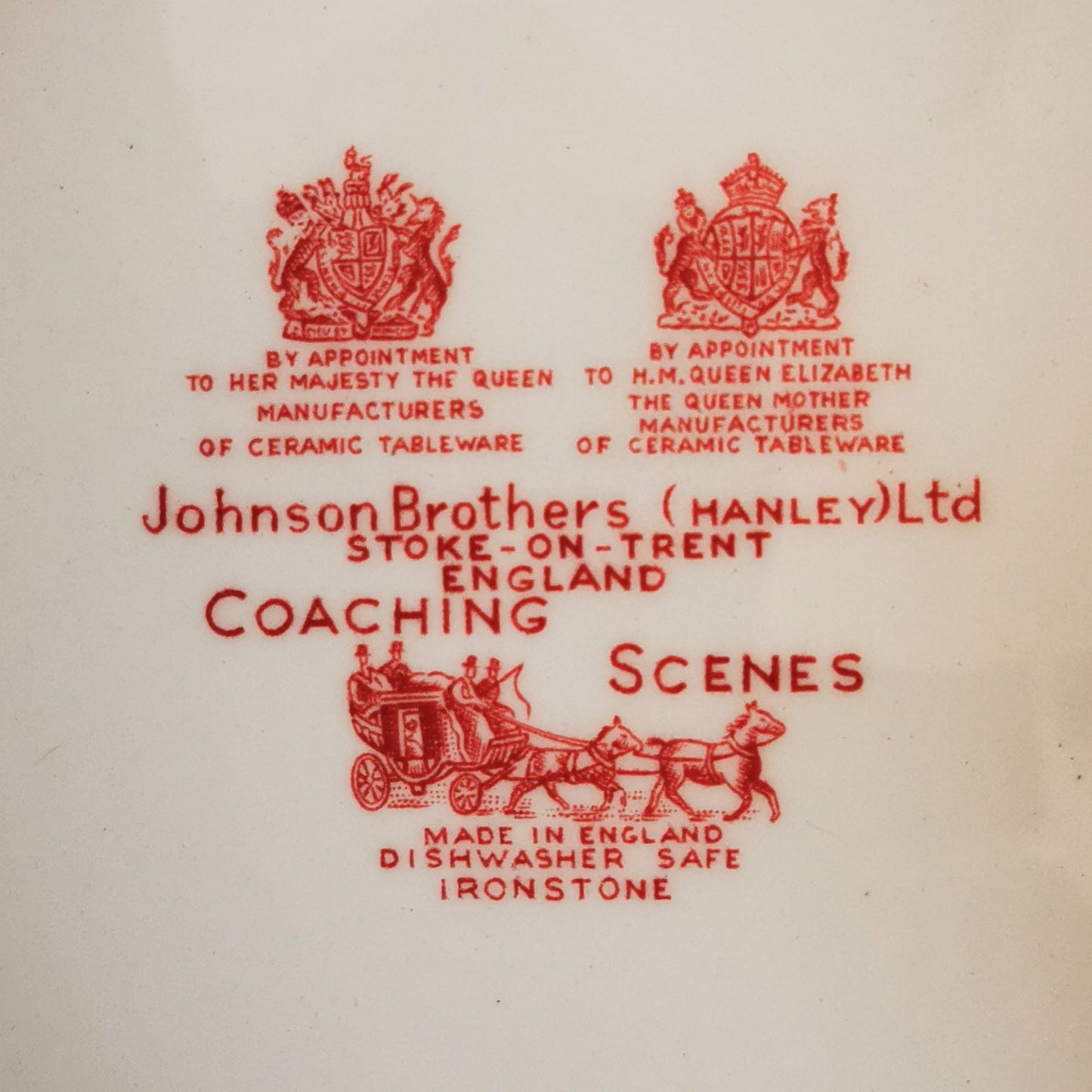 Johnson Brothers Red and White China Coaching Scenes 9.75-inch Dinner Plate