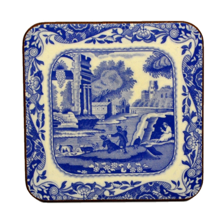 Six Spode Italian Blue and White Coasters