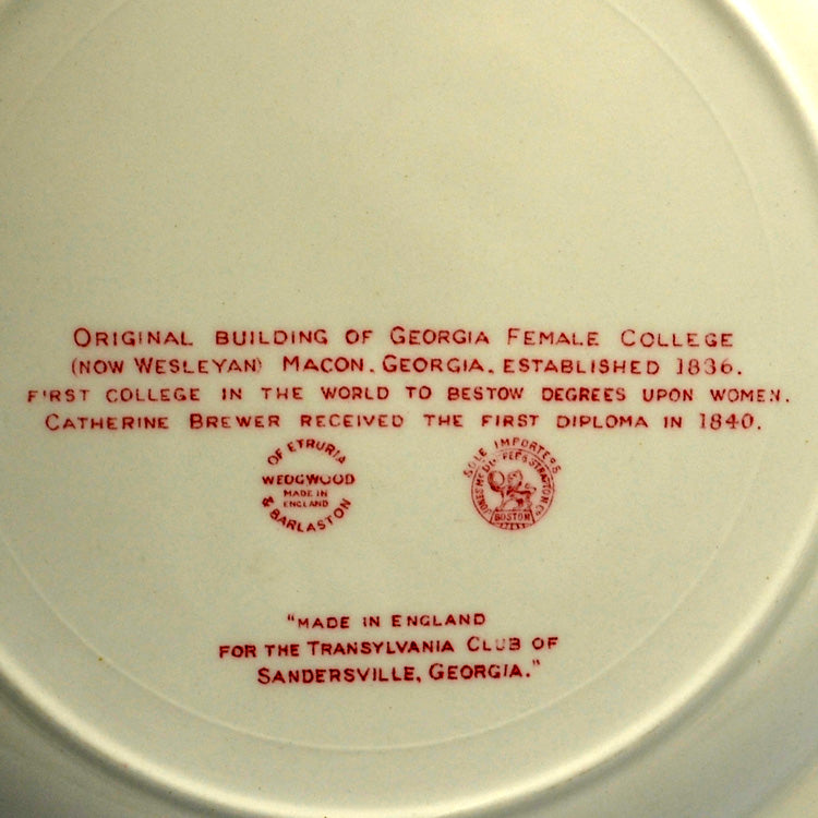 Wedgwood Georgia Historical Series Red and White Wesleyan College 10.25-Inch Dinner Plate
