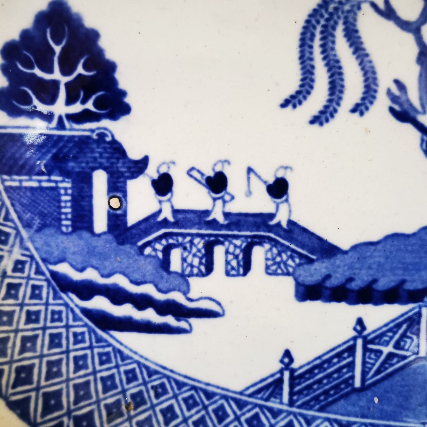Antique Samuel Barker & Son Blue and White China Willow Pattern Serving Platter