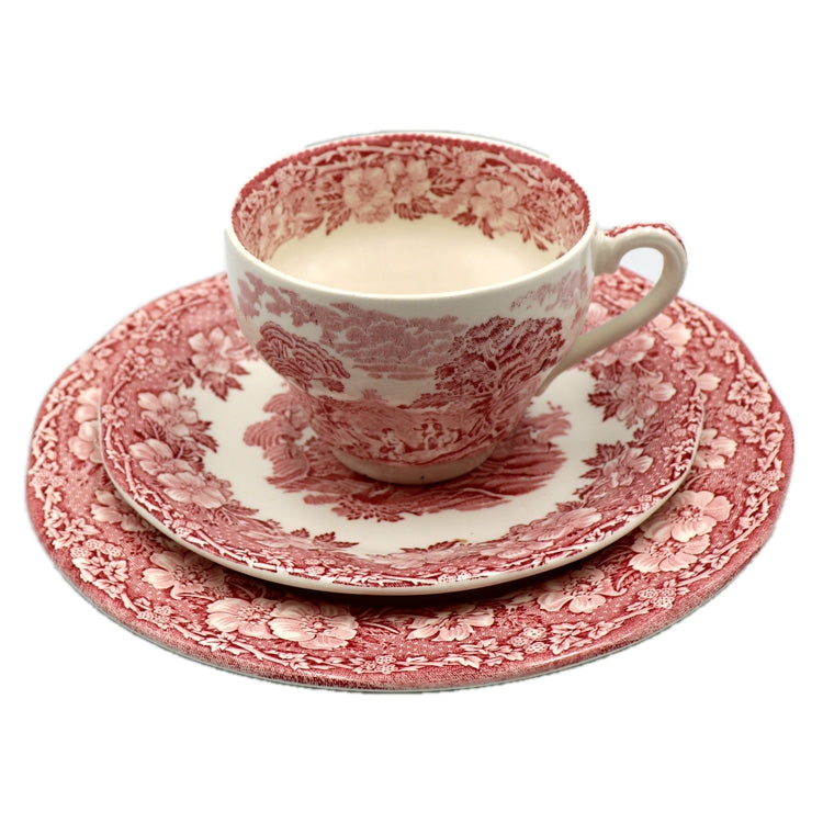 Wedgwood Woodland Red and White China Teacup Saucer and Side Plate