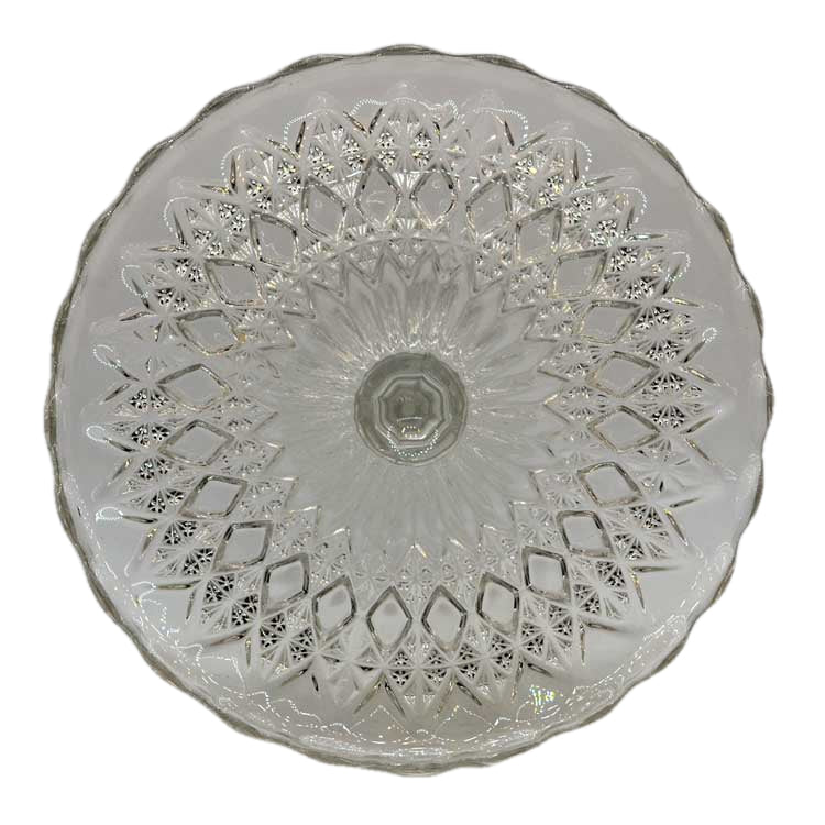 Vintage mid century English quarter-molded tall glass cake stand