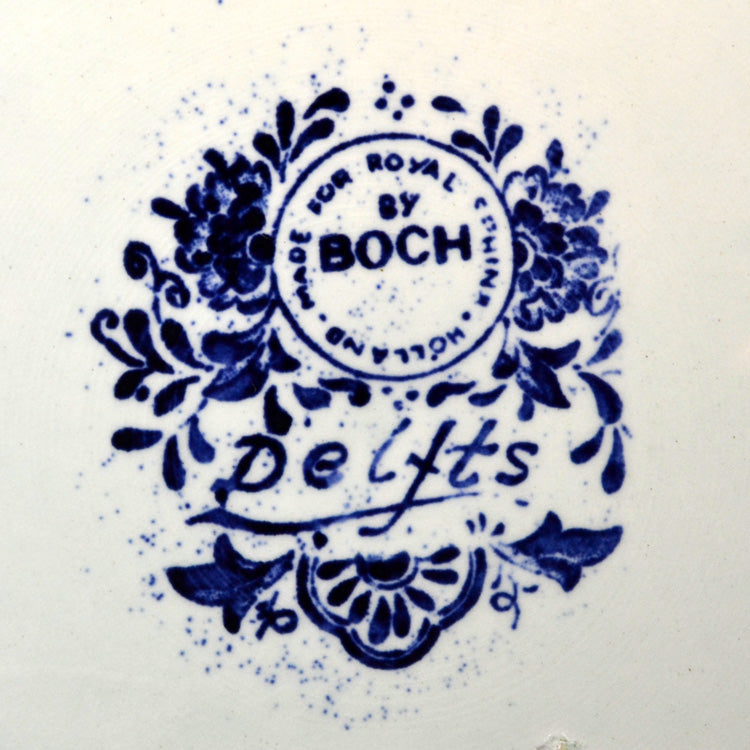 Vintage Boch Delfts Flow Blue and White China 15.5-inch Wall Plate