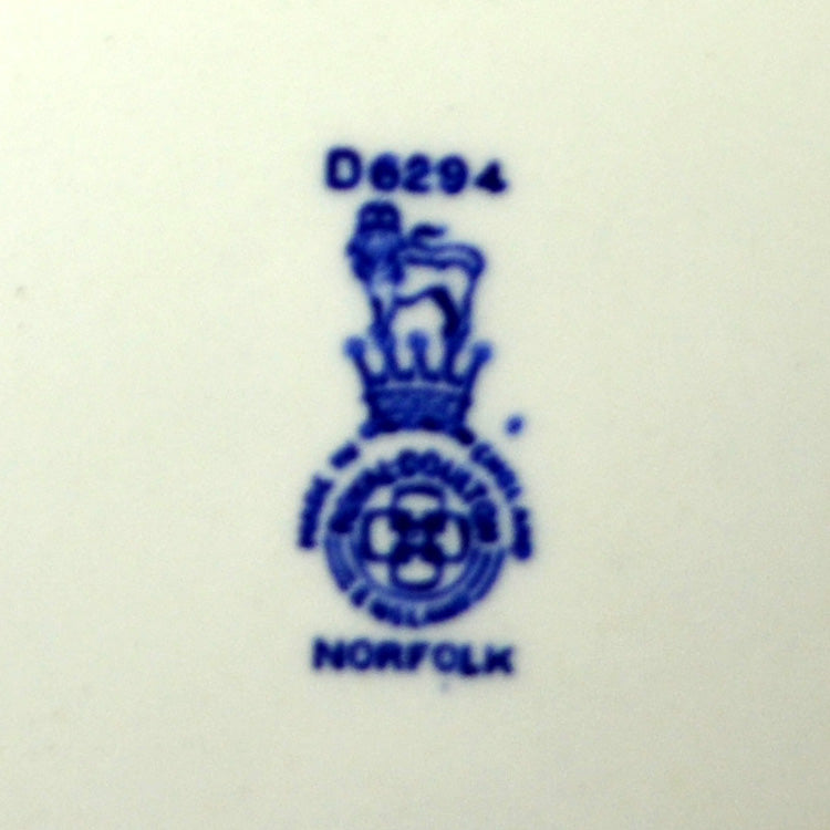 Royal Doulton Blue and White China Norfolk D6294 Round Teacup and Saucer