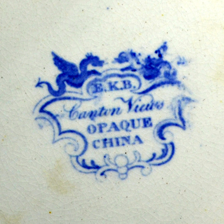 Elkin Knight & Bridgwood Canton Views Blue and White China Plate 1827-1840