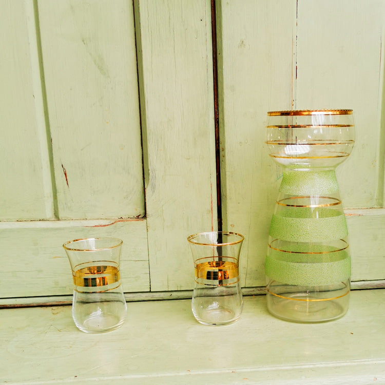 Vintage Hyacinth Green and Gilt Glass Vase