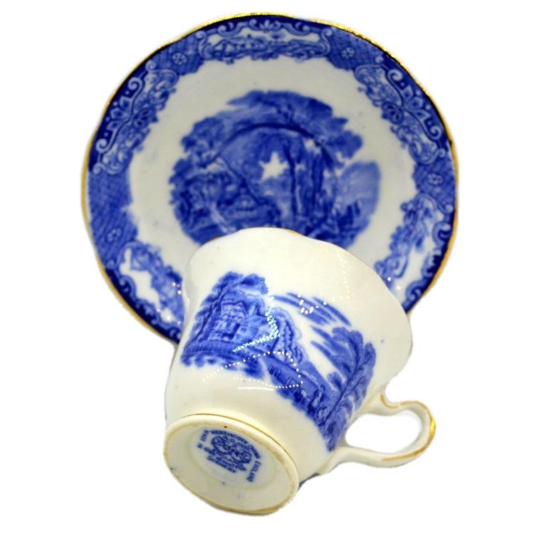 Heathcote Blue and White China Old English Scenery Teacup & Saucer