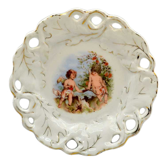 Antique China Cherub Pierced Oak Leaf China Cabinet Plate