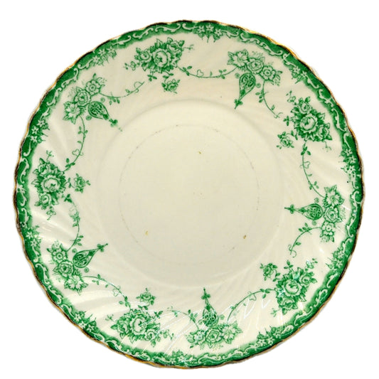 Antique Floral Green and White Bone China Cake Plate
