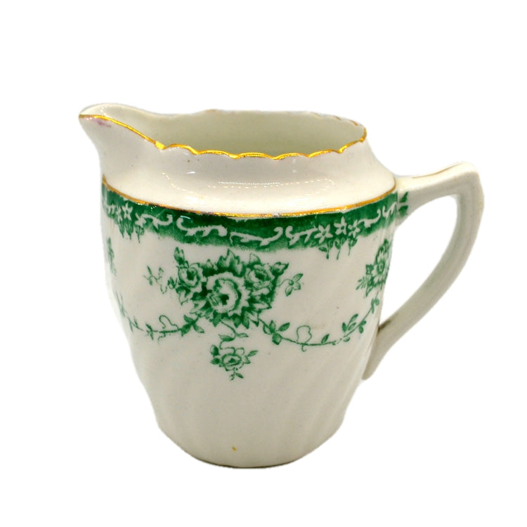 Antique Floral Green and White Bone China milk Jug