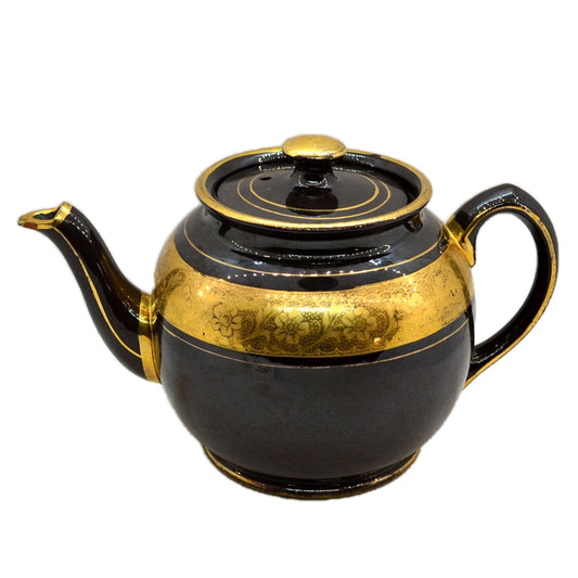 Antique James Sadler Brown Betty & Gilt China Teapot