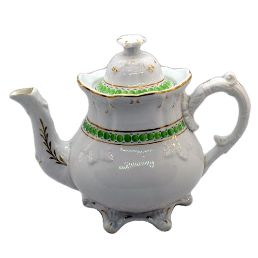Antique Green and White China Teapot c1840-1860