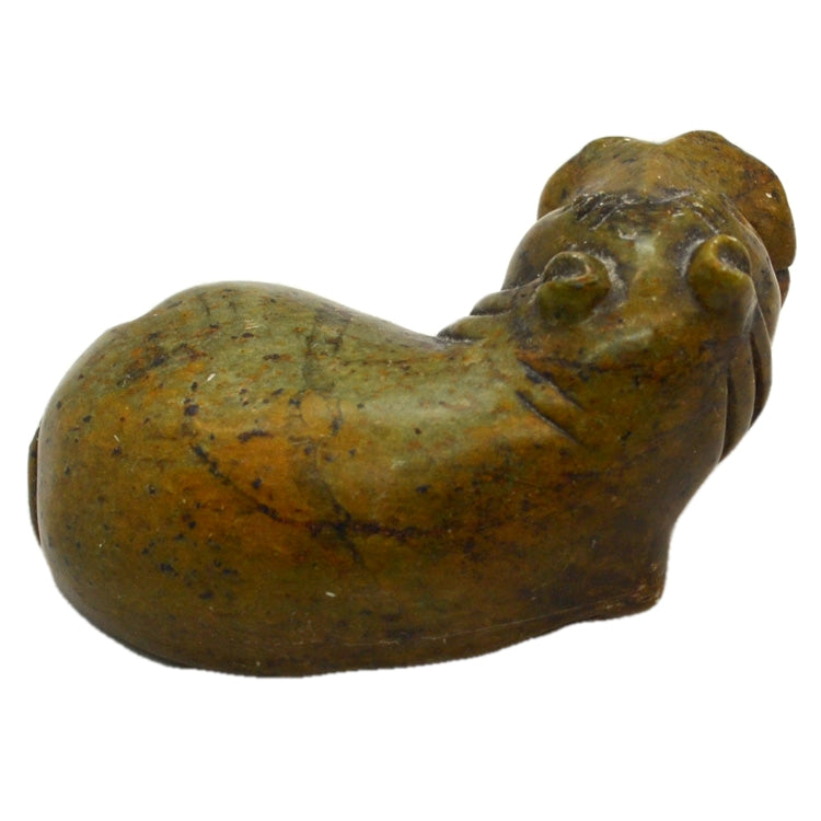 Vintage Green Brown Small Soapstone Hippo Carved and Polished