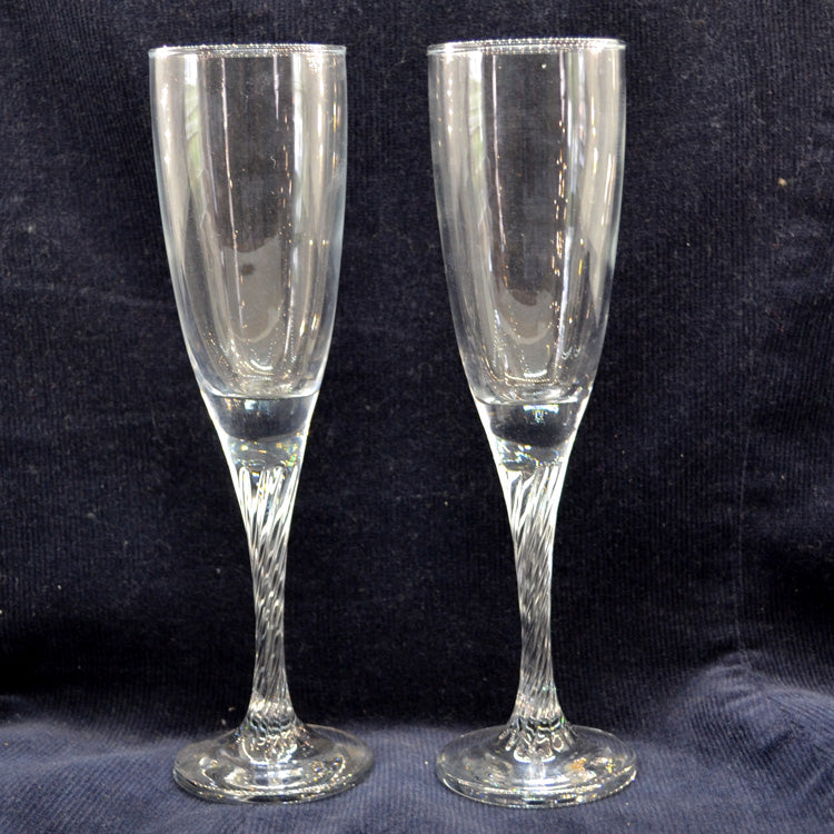 Pair of Barley Sugar Twist Glass Champagne Glasses