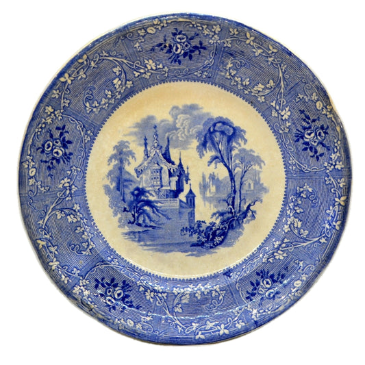 Antique Davenport Blue and White China Friburg Dinner Plate 1855
