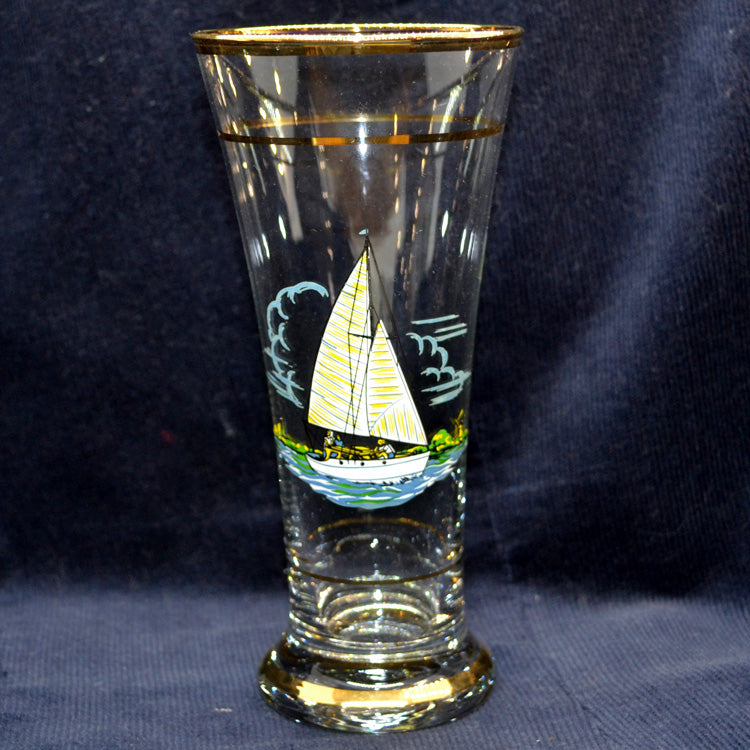 Set of 6 Tall Gilt Rim Sail Boat Larger Glasses