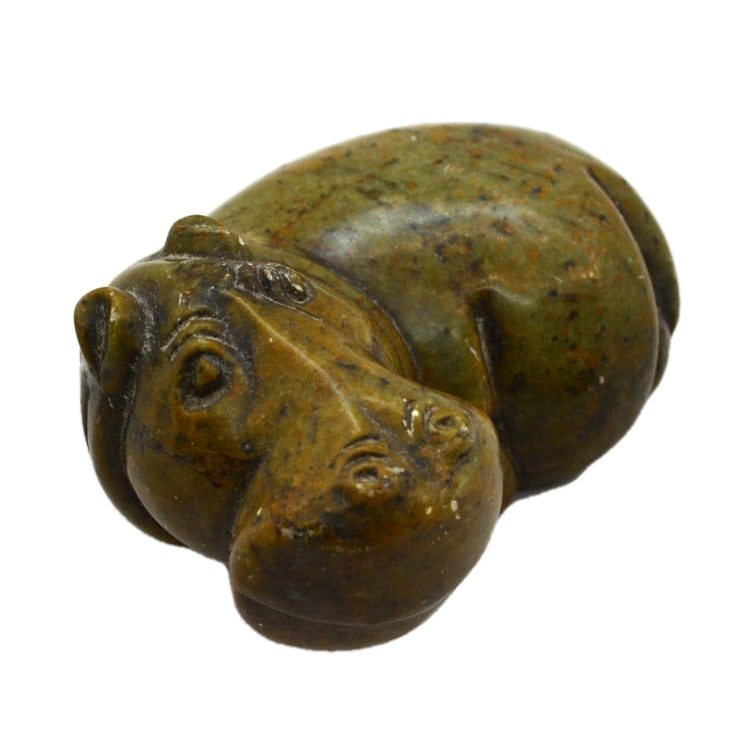 Vintage Green Brown Small Soapstone Hippo Carved and Polished