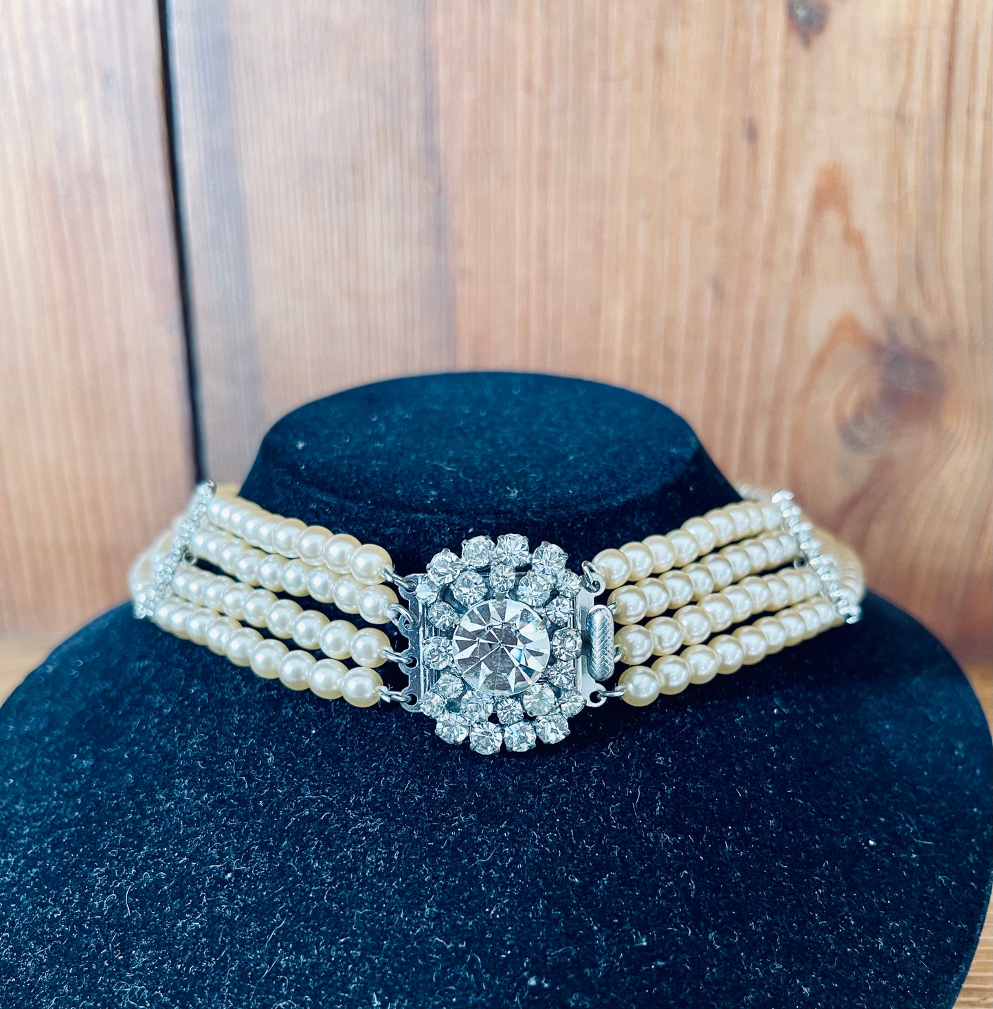 diamante clasp vintage faux pearl choker
