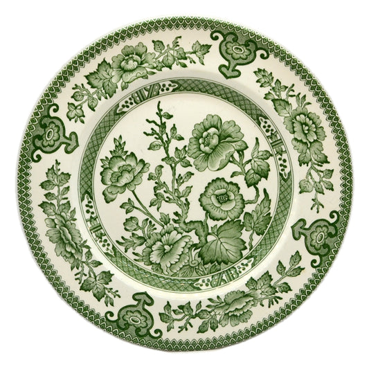 English Ironstone Tableware Indian Tree Green and White China Dinner Plate