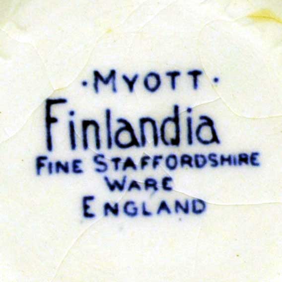 Myott Blue and White Finlandia china factory mark