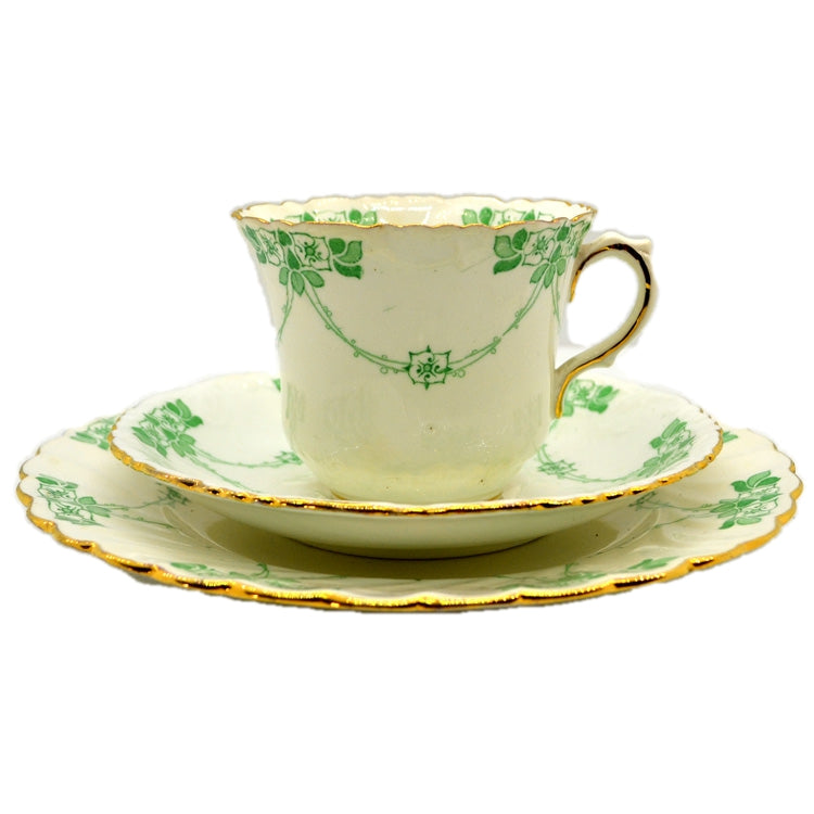 Antique Paragon Floral Green and White China Teacup Trio Pattern 2350