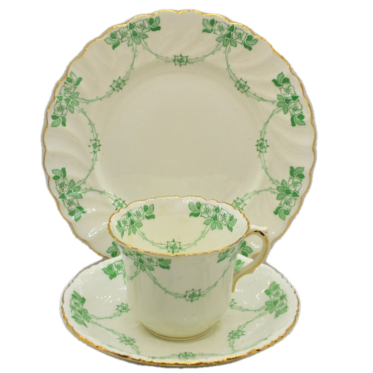 Antique Paragon Floral Green and White China Teacup Trio Pattern 2350