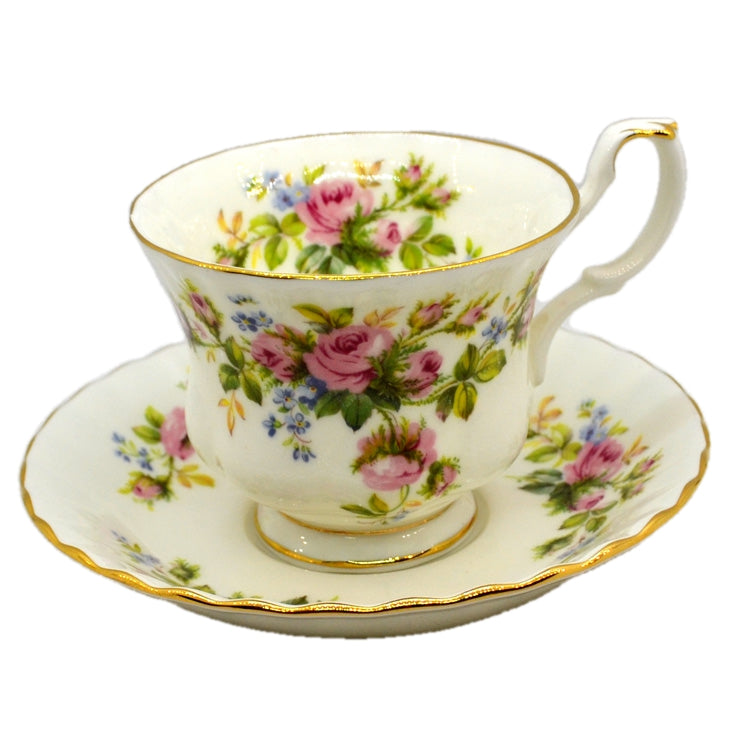 Royal Albert China Moss Rose Tea Cup Saucer & Side Plate Trio