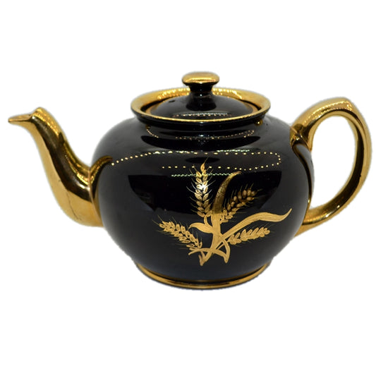 Antique James Sadler Black & Gilt China Teapot