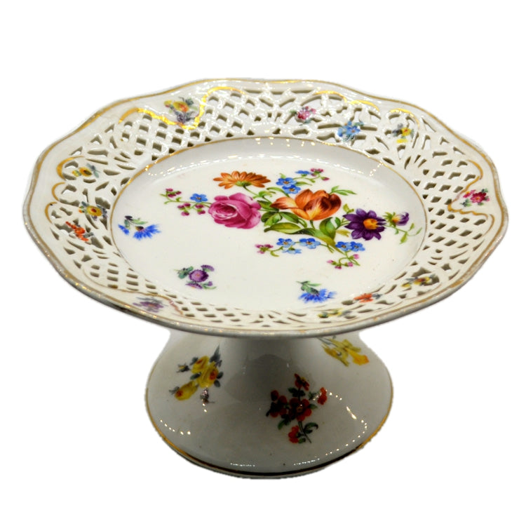 Antique Boyer De La Paix Porcelain Cake Server, Hand-painted Floral Monogram Antique Boyer De La Paix Porcelain Cake Server, Hand-painted Floral Monogram
