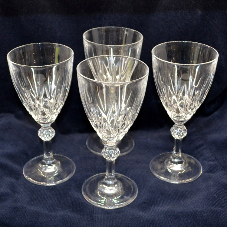 Set of Four Medium Facet Stem Wine Glasses