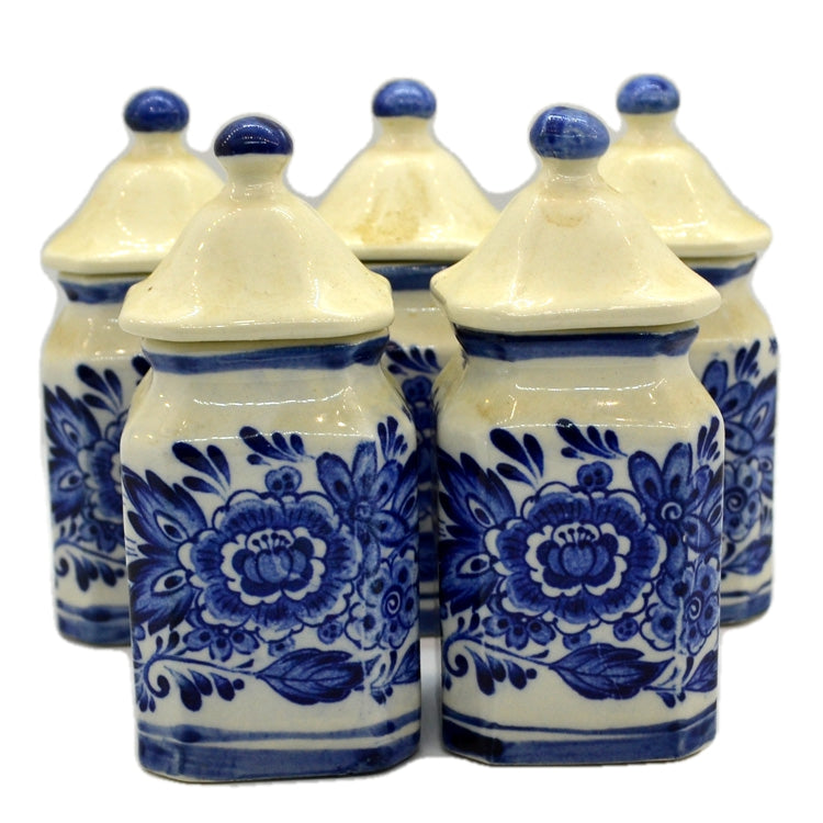 Set of 5 Royal Japan Delfts Blauw Handwerk China Spice Jars