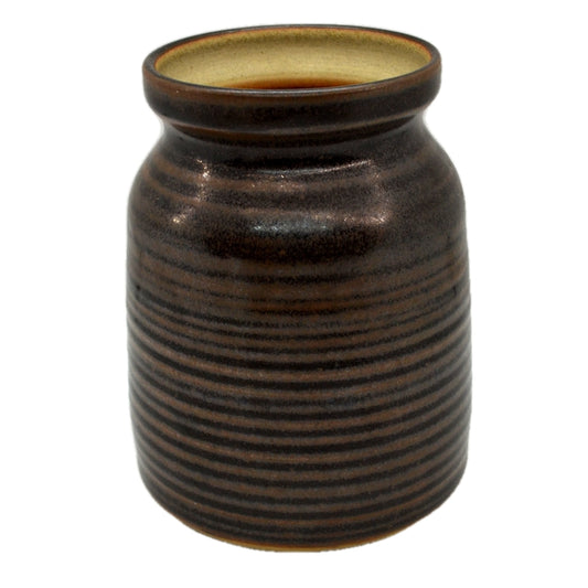 Retro Stoneware Vase Brown Ribbed