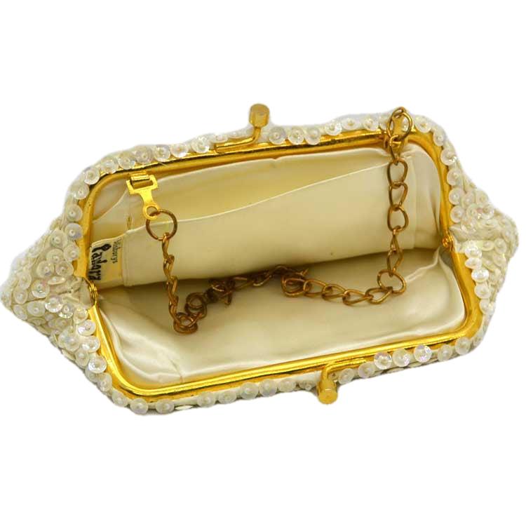 Vintage Evening Bag Cream Pastel Beaded & Sequin Salisburys Pandora